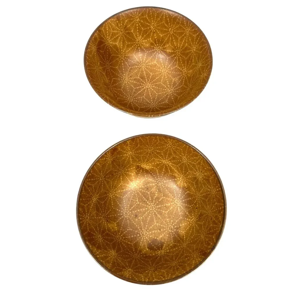 Thai Pottery Snowflake Star Rice Serving Bowls Lot‎ of 2 Art Stoneware Pottery